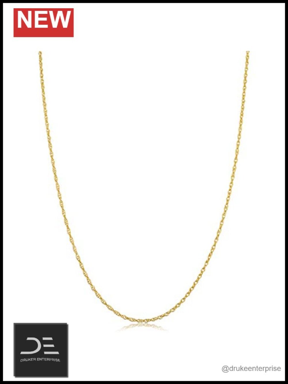 10K Yellow Gold Rope Chain Necklace 18 Inch Solid Gold